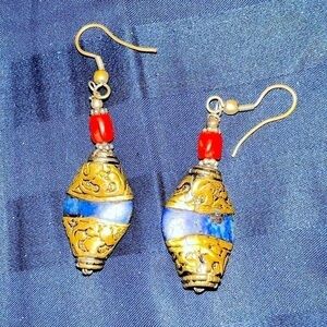 NEPALESE earrings, waisted (smaller in middle) semiprecious